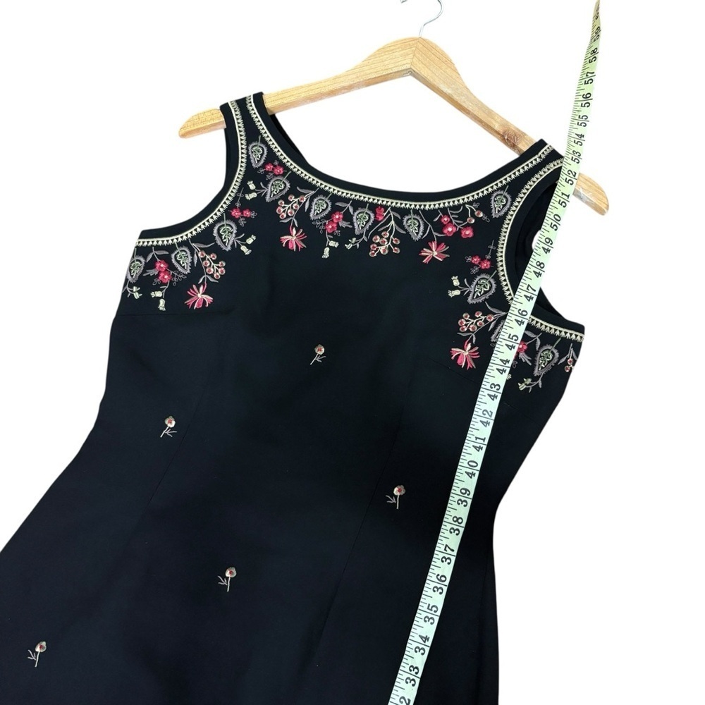 Vintage 90s Dress Black Floral Embroidered Maxi Sleeveless Size M - Picture 7 of 10